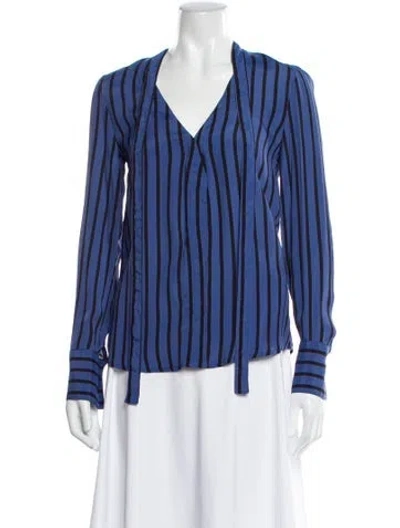 Pre-owned Reformation Striped V-neck Blouse In Blue