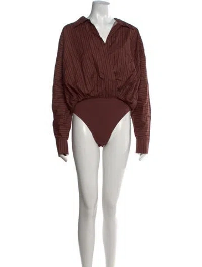 Pre-owned Reformation Striped V-neck Bodysuit In Brown