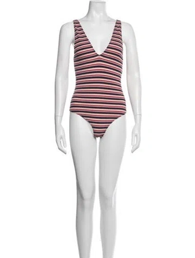 Pre-owned Reformation Striped V-neck Bodysuit In White