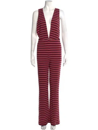 Pre-owned Reformation Striped V-neck Jumpsuit In Purple