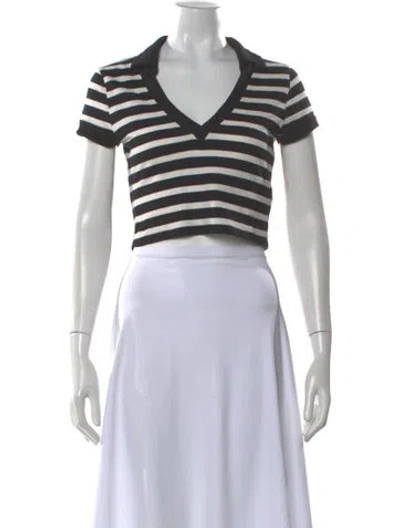 Pre-owned Reformation Striped V-neck Polo In Blue