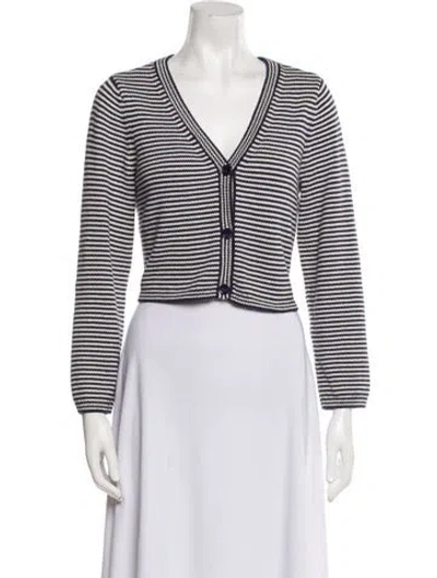 Pre-owned Reformation Striped V-neck Sweater In Black