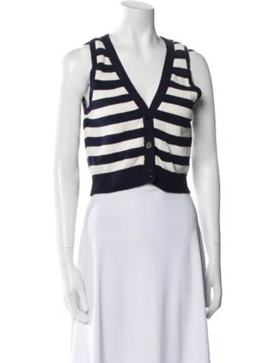 Pre-owned Reformation Striped V-neck Sweater In Black