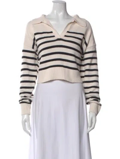 Pre-owned Reformation Striped V-neck Sweater In Neutral