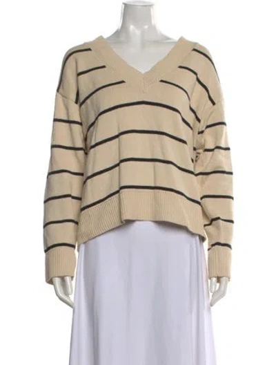Pre-owned Reformation Striped V-neck Sweater In Neutral