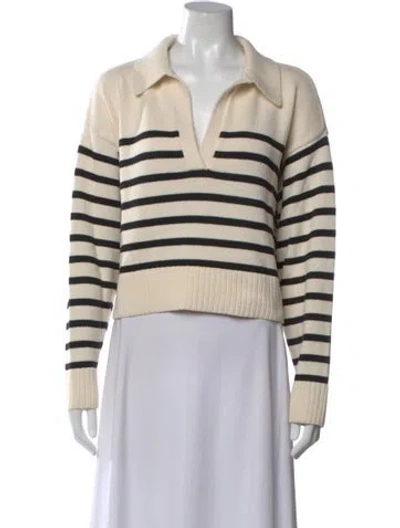 Pre-owned Reformation Striped V-neck Sweater In Neutral