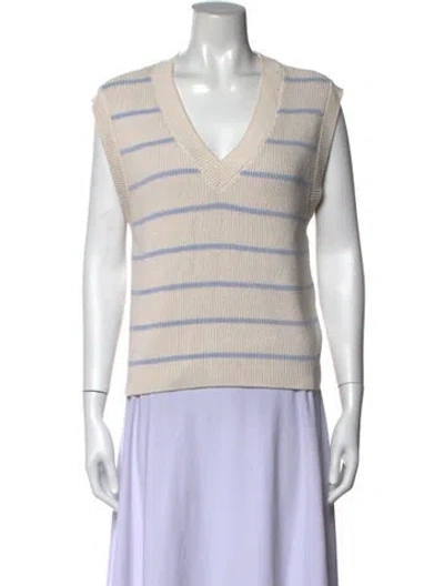 Pre-owned Reformation Striped V-neck Sweater In Neutrals