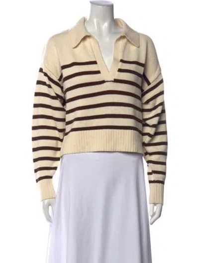 Pre-owned Reformation Striped V-neck Sweater In Neutrals