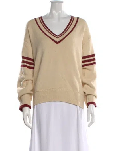 Pre-owned Reformation Striped V-neck Sweater W/ Tags In Neutral