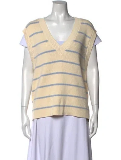 Pre-owned Reformation Striped V-neck Sweater W/ Tags In Neutrals