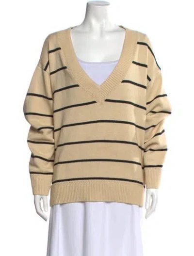 Pre-owned Reformation Striped V-neck Sweatshirt In Neutral