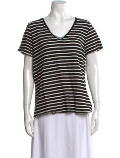 Pre-owned Reformation Striped V-neck T-shirt In Black