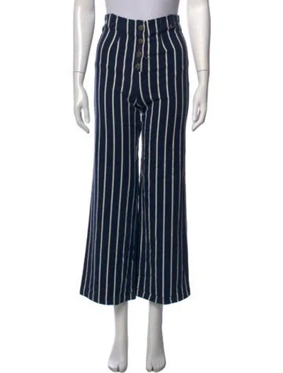 Pre-owned Reformation Striped Wide Leg Pants In Blue