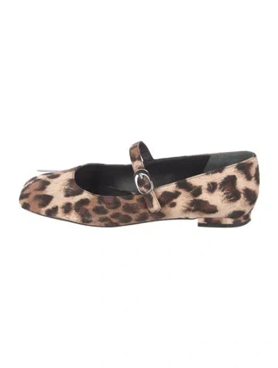 Pre-owned Reformation Suede Animal Print Mary Jane Flats In Brown