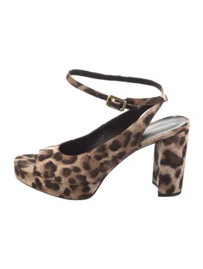 Pre-owned Reformation Suede Animal Print Slingback Pumps In Brown