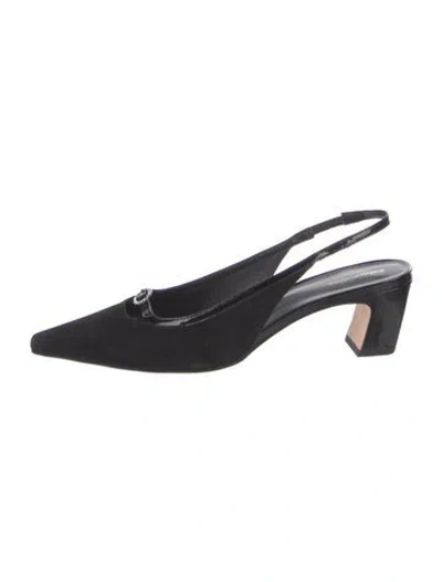 Pre-owned Reformation Suede Crystal Embellishments Slingback Pumps In Black