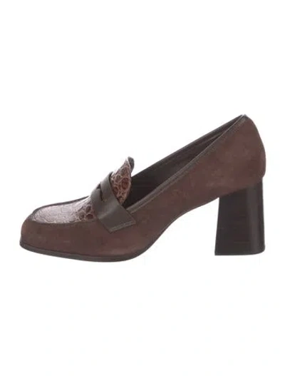 Pre-owned Reformation Suede Leather Trim Embellishment Pumps In Brown