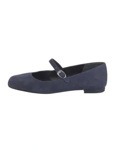 Pre-owned Reformation Suede Mary Jane Flats In Blue
