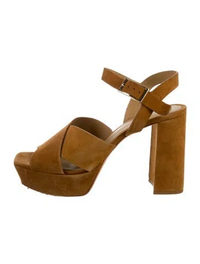 Pre-owned Reformation Suede Mules In Brown