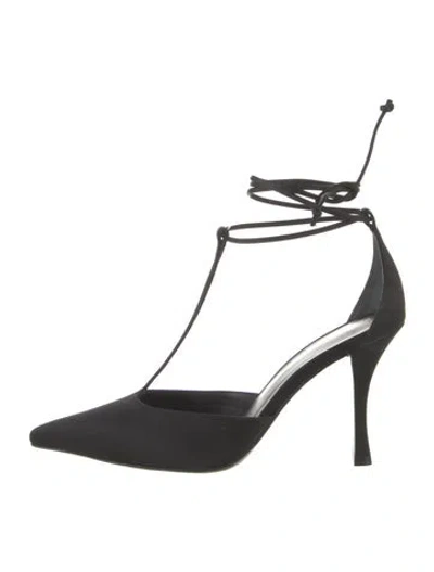 Pre-owned Reformation Suede T-strap Pumps In Black