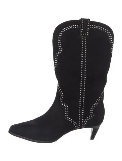 Pre-owned Reformation Suede Western Boots In Black
