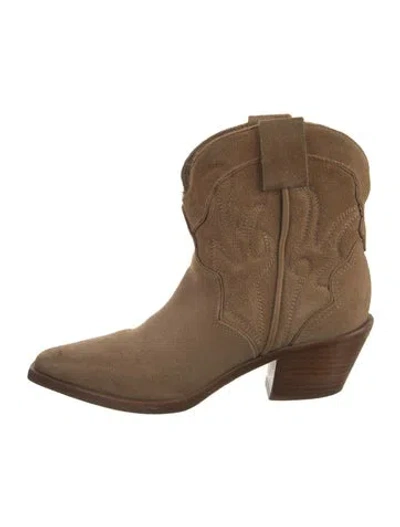Pre-owned Reformation Suede Western Boots In Neutral