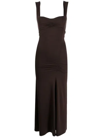 Reformation Suvi Sweetheart Knit Midi Dress In Brown