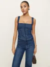 Reformation Tagliatelle Sleeveless Denim Shirt In Ellis