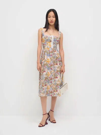 Reformation Tagliatelle Linen Dress 12 In Multi