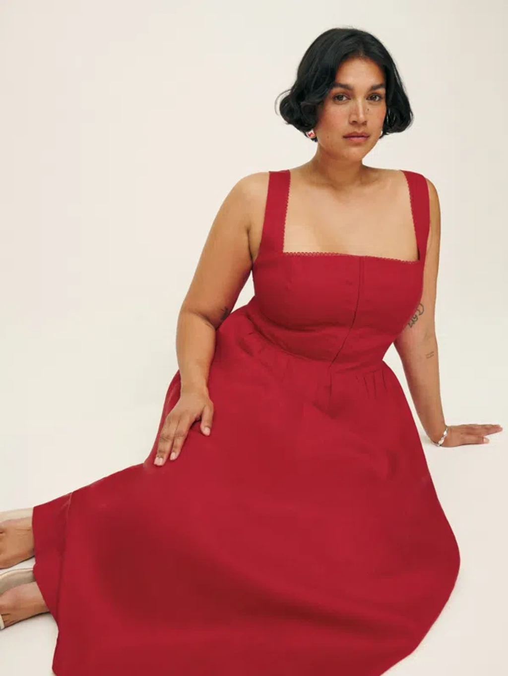 Reformation Tagliatelle Linen Dress Es In Cherry | ModeSens
