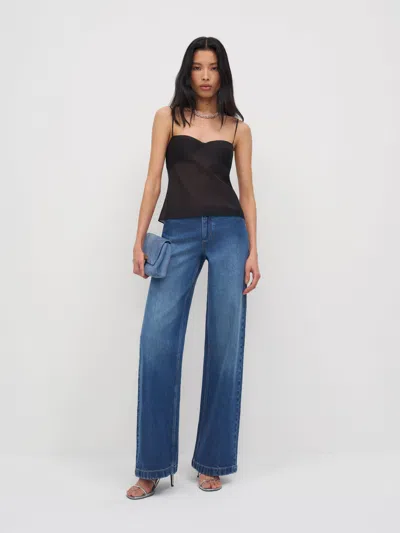 Reformation Talissa Stretch Low Rise Trouser Wide Leg Jeans Black Denim 34 In Blue