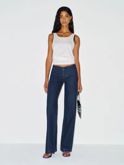 Reformation Talissa Stretch Low Rise Trouser Wide Leg Jeans Blue Denim 31
