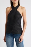 Reformation Tate Cross Neck Linen Top In Black