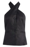 Reformation Tate Cross Neck Linen Top In Black