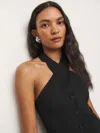 Reformation Tate Cross Neck Linen Top In Black