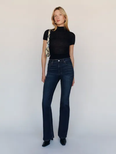Reformation Taya Super Stretch High Rise Flare Long Jeans Blue 23l In Black