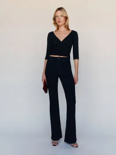 Reformation Taya Super Stretch High Rise Flare Short Jeans Black 23s