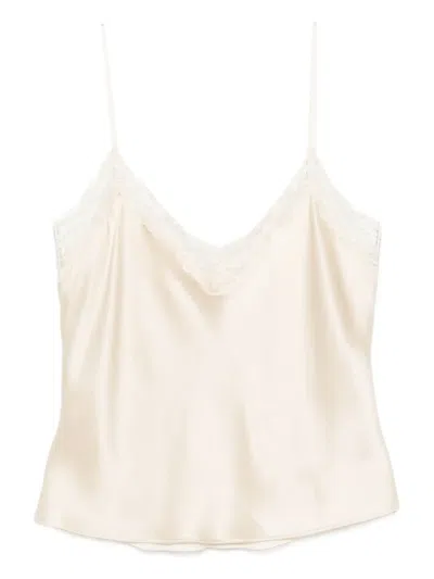 Reformation Teddy Lace Trim Silk Crop Camisole In Neutral