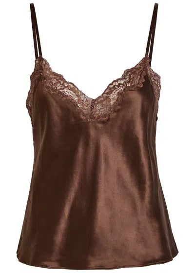 Reformation Teddy Lace-trim Silk Camisole Top In Brown