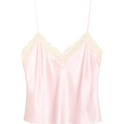 Reformation Teddy Lace Trim Silk Crop Camisole In Pink