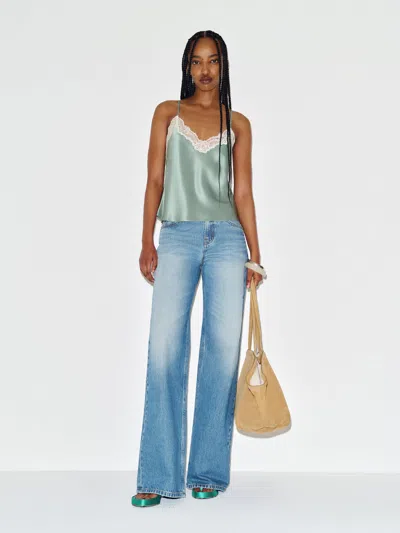 Reformation Teddy Silk Top Green Large