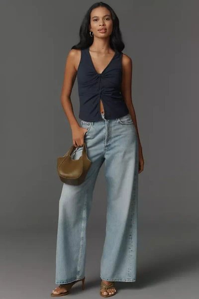 Reformation Tefi Twist Cutout Stretch Organic Cotton Tank In Blue