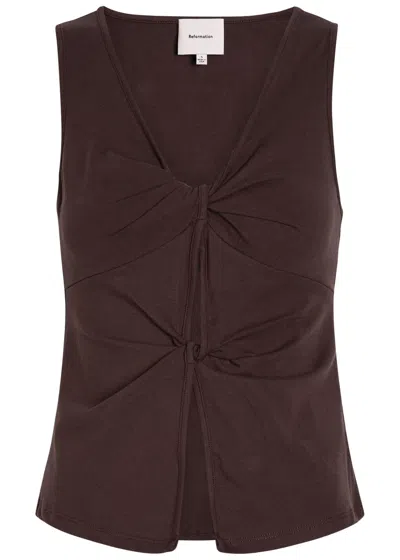 Reformation Tefi Knotted Stretch-cotton Top In Brown