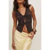 Reformation Tefi Twist Cutout Stretch Organic Cotton Tank In Brown