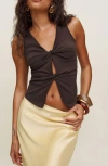 Reformation Tefi Twist Cutout Stretch Organic Cotton Tank In Brown