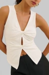 Reformation Womens Fior Di Latte Tefi Knot-front Stretch-cotton Top Xs In Fior Di Latte