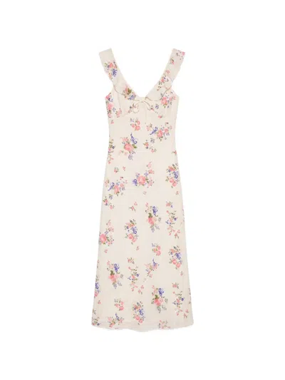 Reformation Teleia Floral-print Ruffled Midi Dress In White