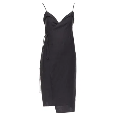 Reformation Tencel Linen V Neck Wrap Dress In Black