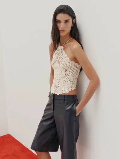 Reformation Thea Sheer Cotton Crochet Halter Ivory Xs In White