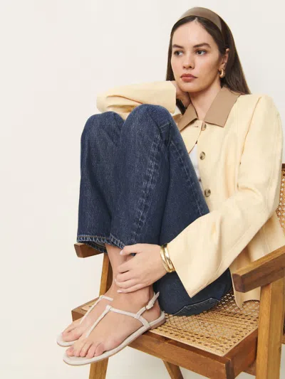 Reformation Thea T-strap Flat Sandal In Oatmeal